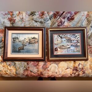 Vintage Lionel Barrymore tin foil nautical cabin boat lake ocean framed wall art